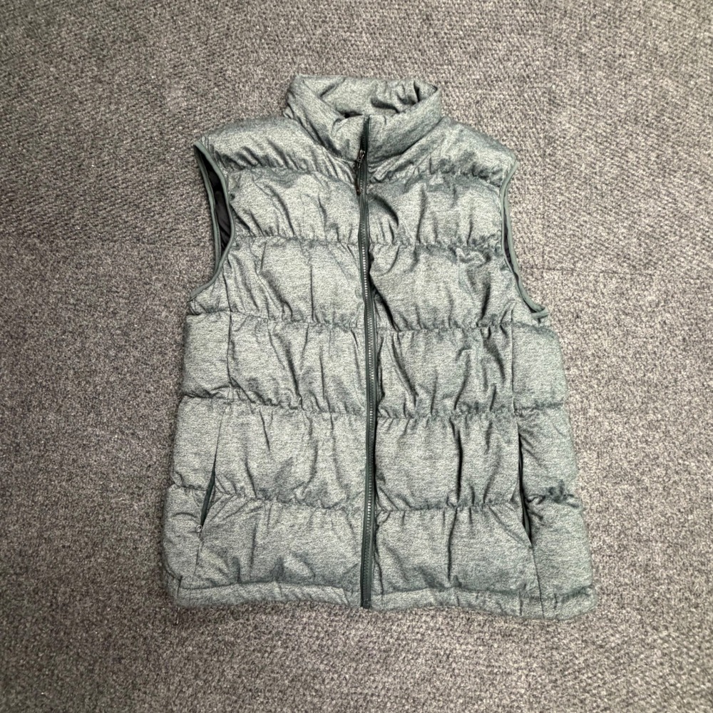 Kjus Womens Down Puffer Vest Gray Heathered Full Zip Quilted Sleeveless Jacket L